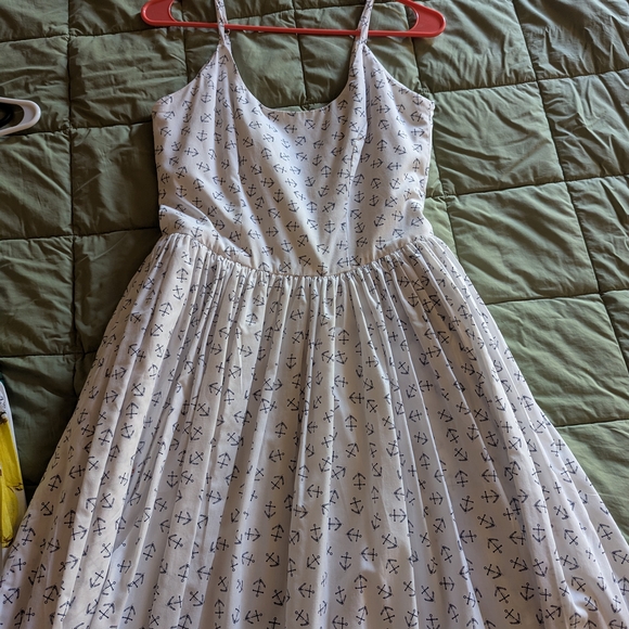 White Dress with Navy Anchor Print - Picture 2 of 4